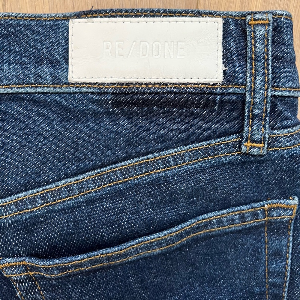 Re/Done 70s Stove Pipe Straight Leg High-Rise Jeans in Dark Indigo Denim Size 25 - Picture 8 of 13